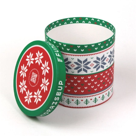 Круглая коробка под новогодний подарок с офсетной печатью изображения