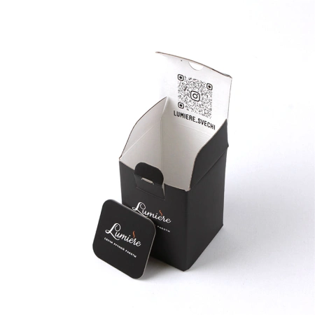 Самосборная низкая коробка для свечей с офсетной печатью логотипа