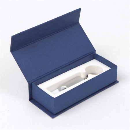 Узкая синяя коробочка шкатулка с ЭВА ложементом под юбилейный сувенир