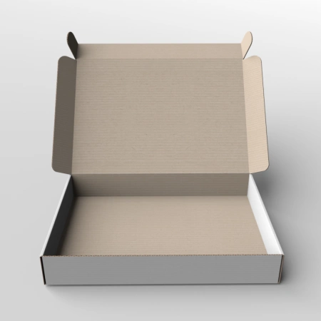 Коробка шкатулка самосборная с ушками из микрогофрокартона белый-бурый