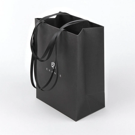 Бумажный пакет с логотипом и двойными репсовыми ручками-лентами