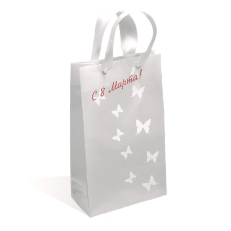 Пакет подарочный на 8 марта из кальки с печатью трафаретом