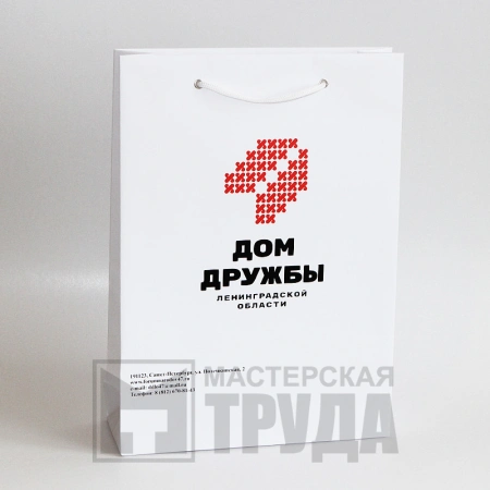 Бумажный пакет А4 с печатью логотипа шелкографией в 2 цвета