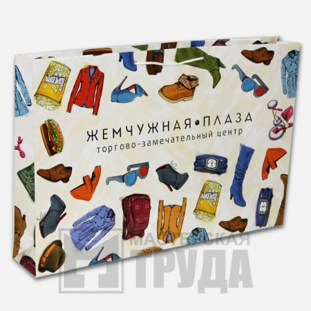 Большой бумажный пакет с полноцветной печатью лого для одежды