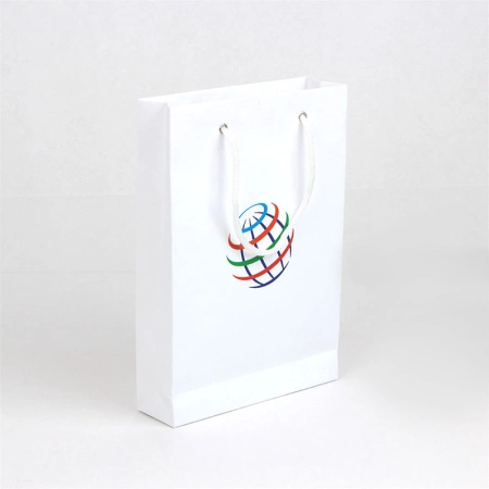 Белый бумажный пакет А4 с цветным логотипом