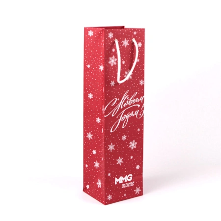 Новогодний бумажный пакет для рекламного агентства под бутылку